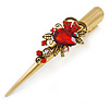 Long Vintage Inspired Gold Tone Ruby Red Crystal Floral Hair Beak Clip/ Concord/ Crocodile Clip - 13.5cm L