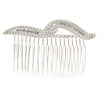 Bridal/ Wedding/ Prom/ Party Silver Plated Clear Crystal, Cream Faux Pearl Double Leaf Hair Comb - 85mm