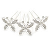 Bridal/ Wedding/ Prom/ Party Set Of 3 Rhodium Plated Clear Austrian Crystal Butterfly Hair Pins