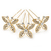 Bridal/ Wedding/ Prom/ Party Set Of 3 Gold Tone Clear Austrian Crystal Butterfly Hair Pins