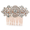 Bridal/ Wedding/ Prom/ Party Rose Gold Tone Clear Crystal Floral Hair Comb - 65mm