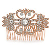 Bridal/ Wedding/ Prom/ Party Art Deco Style Rose Gold Tone Austrian Crystal Hair Comb - 80mm W