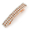 Classic Clear Crystal Square Barrette Hair Clip Grip In Rose Gold Plated Metal - 80mm Across