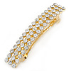 Classic Clear Crystal Square Barrette Hair Clip Grip In Gold Plated Metal - 80mm Across