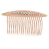 Bridal/ Wedding/ Prom/ Party Rose Gold Tone Clear Crystal, White Faux Pearl Hair Comb - 80mm