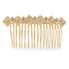 Bridal/ Wedding/ Prom/ Party Gold Tone Clear Crystal, Cream Faux Pearl Double Square Pattern Hair Comb - 80mm