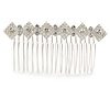 Bridal/ Wedding/ Prom/ Party Silver Plated Clear Crystal, Cream Faux Pearl Double Square Pattern Hair Comb - 80mm