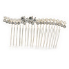 Bridal/ Wedding/ Prom/ Party Silver Tone Clear Crystal, Simulated Pearl, Double Butterfly Floral Hair Comb - 80mm