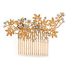 Large Bridal/ Wedding/ Prom/ Party Rose Gold Tone Clear Crystal, Simulated Pearl Floral Hair Comb - 10.5cm