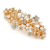 Large Gold Tone Diamante Faux Pearl Floral Barrette Hair Clip Grip - 90mm Across