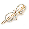 Gold Plated Clear Crystal Open Bow Hair Slide/ Grip - 55mm Across