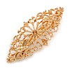 Floral Filigree Shampagne Crystal Barrette Hair Clip Grip In Rose Gold Tone Finish - 85mm Across