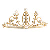 Fairy Princess Bridal/ Wedding/ Prom/ Party Gold Tone Clear Crystal and White Simulated Pearl Mini Hair Comb Tiara - 80mm