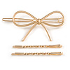 Set Of Twisted Hair Slides and Open Bow Hair Slide/ Grip In Gold Tone Metal