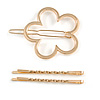 Set Of Twisted Hair Slides and Open Flower Hair Slide/ Grip In Gold Tone Metal