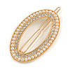 Gold Tone Clear Crystal Cream Faux Pearl Oval Hair Slide/ Grip - 60mm Across