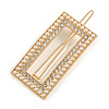Gold Tone Clear Crystal Cream Faux Pearl Square Hair Slide/ Grip - 60mm Across