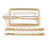 Set Of Twisted Hair Slides and Open Square Hair Slide/ Grip In Gold Tone Metal
