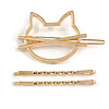 Set Of Twisted Hair Slides and Open Kitty Hair Slide/ Grip In Gold Tone Metal