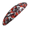 Red/ Black Feather Motif Acrylic Oval Barrette/ Hair Clip - 95mm Long