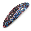 Pink/ Blue/ Grey Abstract Print Acrylic Oval Barrette/ Hair Clip - 95mm Long