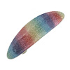'Rainbow' Glitter Acrylic Oval Barrette/ Hair Clip In Silver Tone - 90mm Long