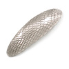 Silvery Grey Snake Print Acrylic Oval Barrette/ Hair Clip In Silver Tone - 90mm Long