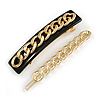 Set Of 2 Gold Tone Multi Link Hair Slide/ Grip and Black Acrylic Chain Barrette Hair Clip Grip In Gold Tone Metal - 90mm Across