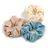Pack Of 3 Pastel Blue/ Cream/ Beige Satin Hair Scrunchies - Medium Thickness Hair