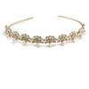 Bridal/ Wedding/ Prom Gold Tone Clear Crystal, Faux White Glass Pearl Tiara Headband