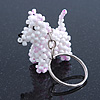 White/ Pink Glass Bead Scottie Dog Keyring/ Bag Charm - 8cm Length