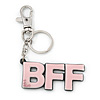 'BFF' Light Pink Plastic Rhodium Plated Keyring/ Bag Charm - 85mm Length
