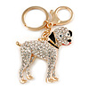 Clear Crystal Dog Keyring/ Bag Charm In Gold Tone Metal - 10cm L