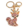 Pink/ Ab Crystal Queen Fox Keyring/ Bag Charm In Gold Plating - 10cm L
