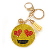 Yellow/ Red/ Black Crystal Smiling Face Keyring/ Bag Charm In Gold Tone Metal - 12cm L
