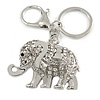 Clear Crystal Elephant Keyring/ Bag Charm In Silver Tone - 10cm L