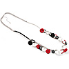 Long White&Black Leather Cord Button Abstract Fashion Necklace