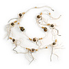 Romantic Long Multi Wooden & Metal Beads Silver Tone Chain Fashion Necklace 