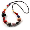 Long Resin & Ceramic Bead Cotton Cord Necklace (Multicoloured) - 70cm L