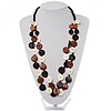 2 Strand Long Wood and Plastic Bead Necklace (Dark Brown & Cream)