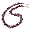 Purple Bead & Shell Long Necklace (Burn Silver Tone)