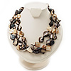 3 Strand Antique White & Black Shell - Composite Bead Necklace