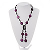 Glass & Shell Bead Tassel Necklace (Purple & Black)