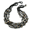 Multistrand Glass And Shell - Composite Necklace (Slate Black)