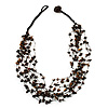 Brown Nugget Multistrand Cotton Cord Necklace