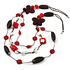 3-Strand Butterfly Cord Necklace (Red, Burgundy, White & Brown) - 90cm