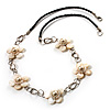 Delicate White Shell Floral Leather Cord Necklace - 62cm Length
