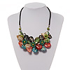 Stunning Multicoloured Shell-Composite Leather Cord Necklace - 44cm Length