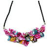 Stunning Hot Pink/Antique Yellow/Light Blue Shell-Composite Leather Cord Necklace - 44cm Length