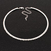 Thin Clear Austrian Crystal Choker Necklace (Silver Plated)